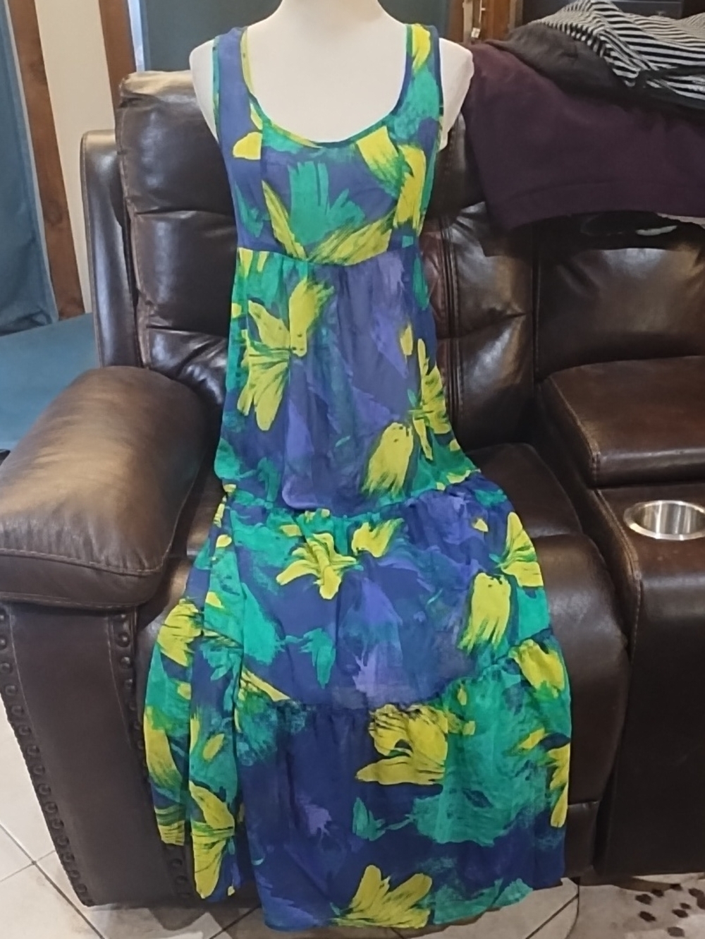 Mossimo Floral Scoop-Neck Sheer Maxi Dress in Blue & Yellow